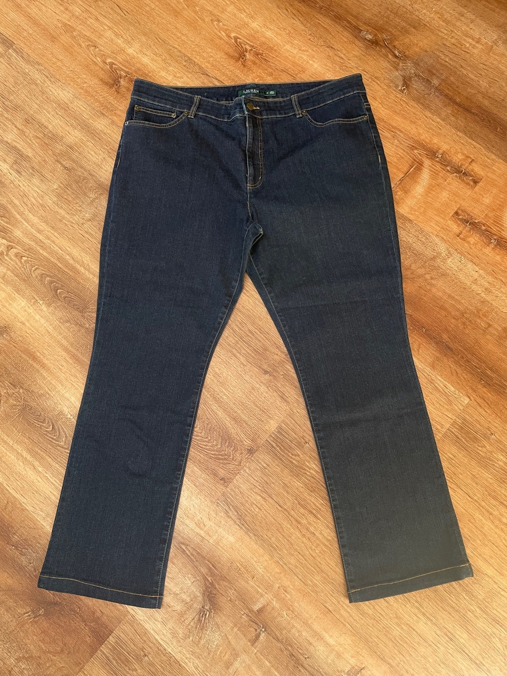 Lauren Ralph Lauren Premier Straight Jeans Size 18 Dark Wash Logo Patch Blue